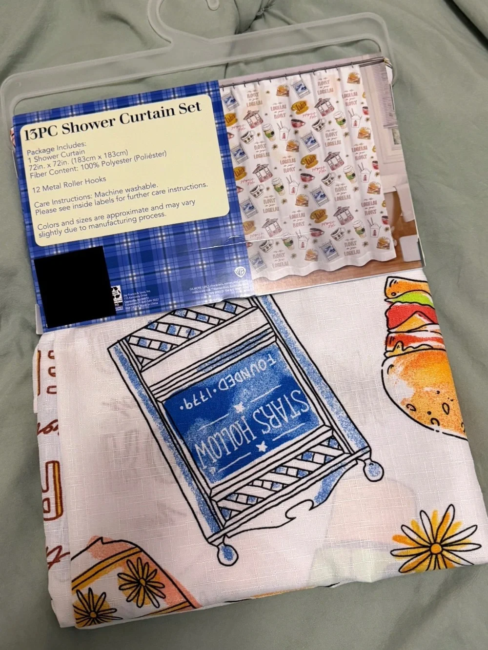 Gilmore Girls 15pc Shower Curtain Set - White with Blue & Multicolor Print